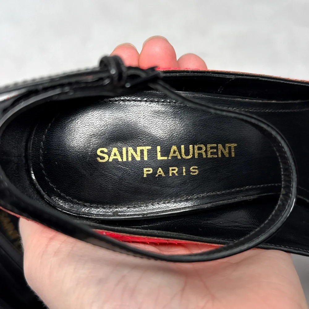 Saint Laurent Zoe 105 Ankle Strap Leather Snakeskin Pointed Toe Pump Heels Neon - Picture 9 of 16